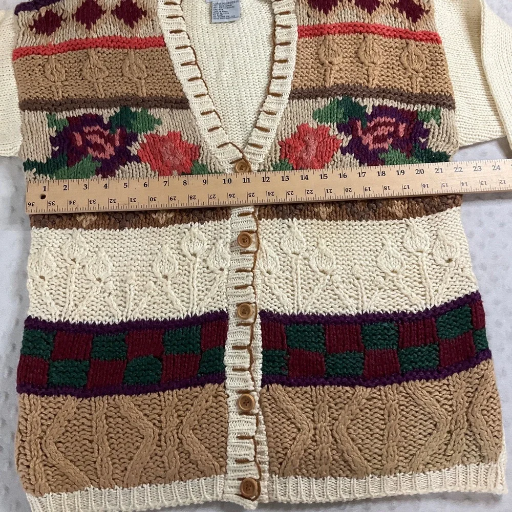 Cabin Creek Vintage Floral Chunky Knit‎ Cardigan Sweater Large - Picture 5 of 6